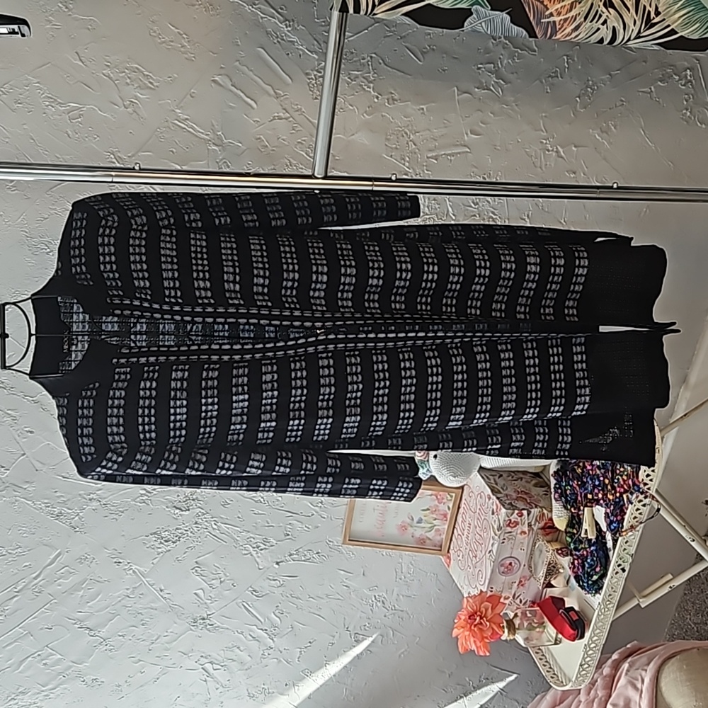 Misook Ribbed Digital Pattern Knit Duster Jacket.… - image 1